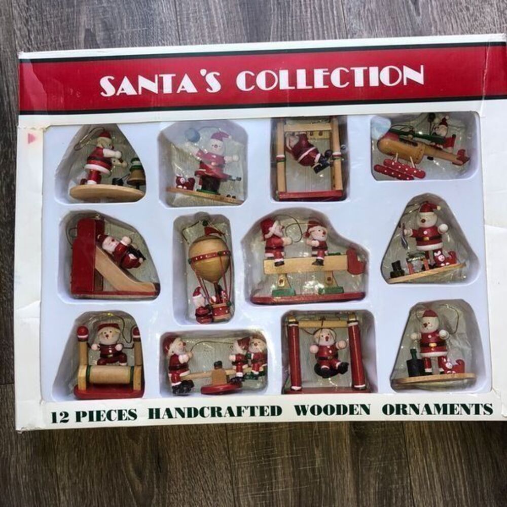 Santas Collection Christmas Collection 12 pc Handcrafted  Wooden ornaments
